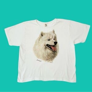 Vintage 90s Single Stitch Samoyed Robert J. May Dog Graphic Tee White Large